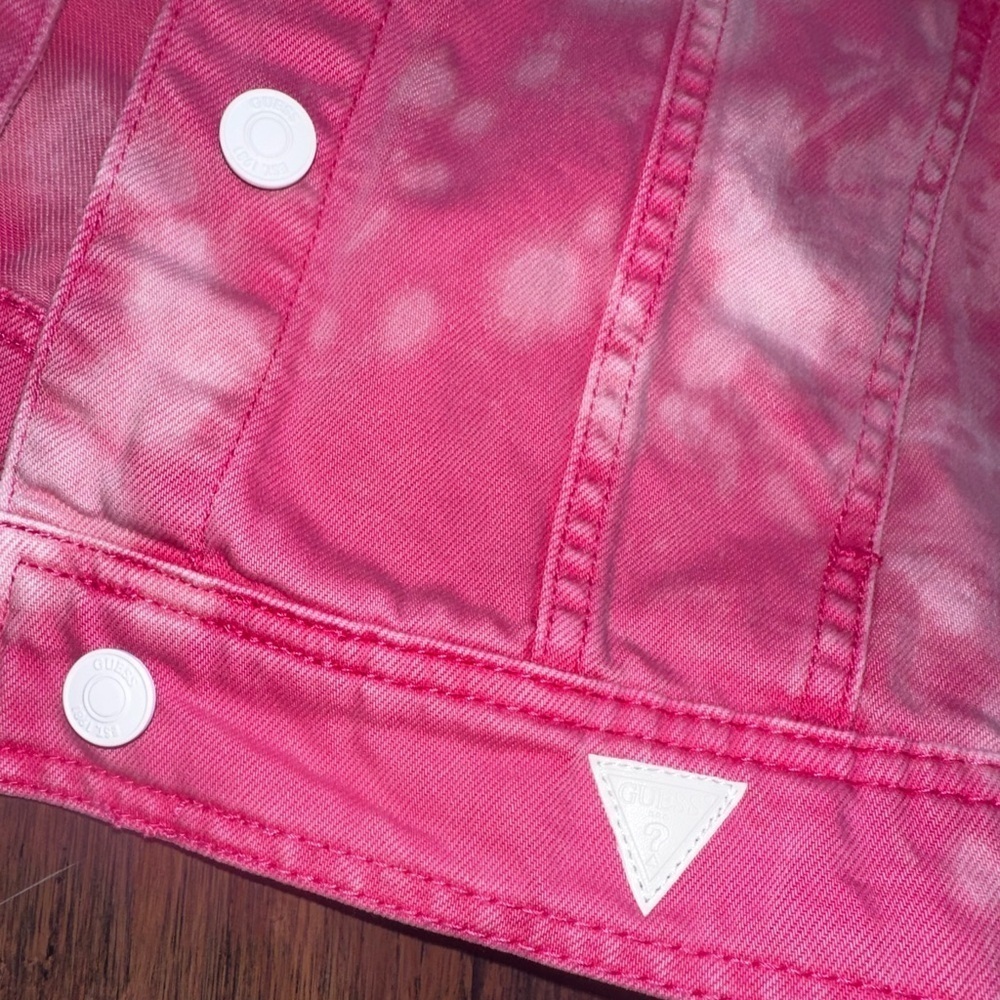 Rare💕Oversized jacket Guess Pink Tie Dye denim jacket y2k bling jacket Banksy - Picture 8 of 17